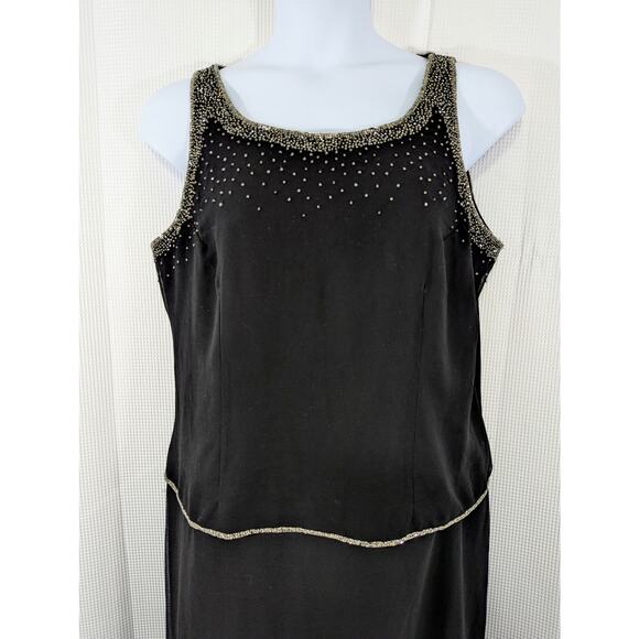 JMD NEW YORK! GORGEOUS BLACK W/IRIDESCENT SILVER BEADING GOWN, DRESS! SZ 2X - Picture 3 of 9